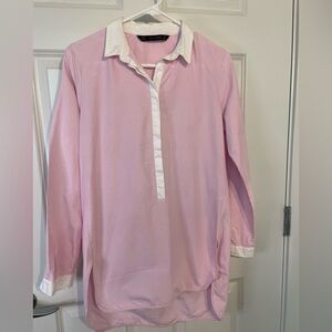 Zara Basic Pink Shirt with White Collar Cotton Long Sleeve Shirt Size S